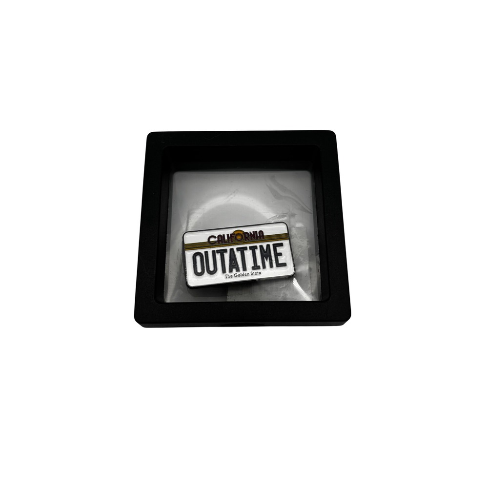 Back to the Future OUTATIME License Plate Enamel Pin Movie Memorabilia White